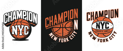 Champion NYC basketball New York City concrete jungle typography sports emblem urban streetwear graphic for t shirt design