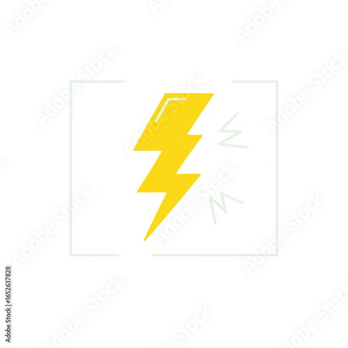 A simple yellow lightning bolt icon with spark effects, enclosed within a thin square frame.