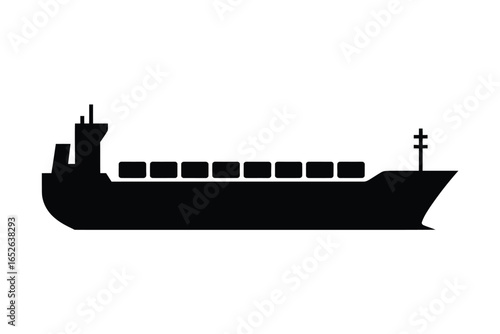 Black silhouette of a container ship with cargo on white background cargo ship freight