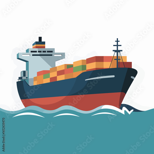 Cargo ship carrying containers sailing on blue waves illustration container ship freight