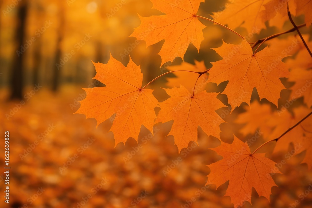 Obraz premium Autumn setting featuring bright orange maple leaves
