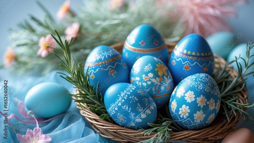 Fototapeta premium Decorative blue eggs symbolizing Orthodox Easter