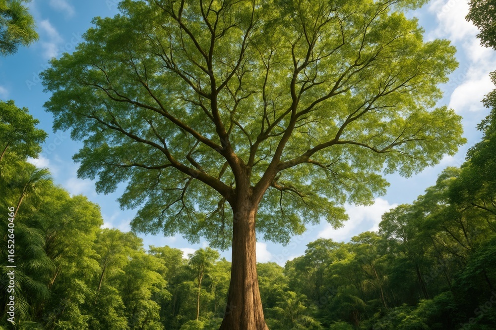 Obraz premium Scenic view of a towering tree within a subtropical woodland