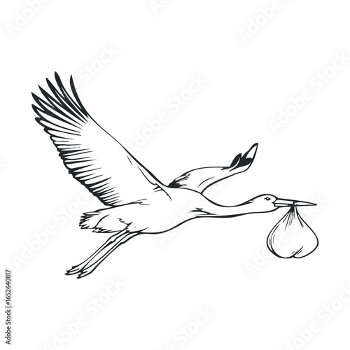 Stork delivering a baby bundle in a joyful celebration of new life