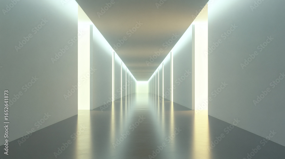 Fototapeta premium Modern Corridor with Reflective Lighting and Minimalist Design