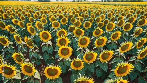 Bird's-eye perspective of colorful sunflower fields during peak season