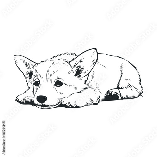 Cute corgi puppy resting peacefully on a soft surface for pet lovers