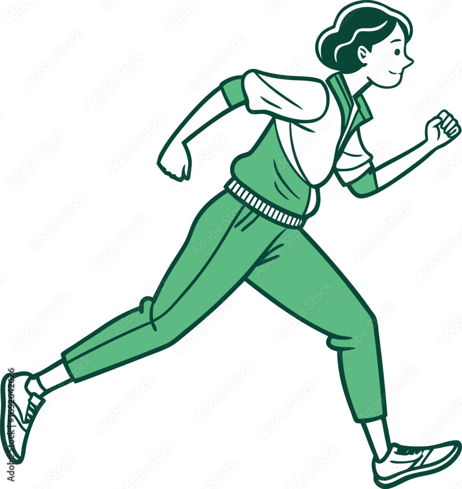Fototapeta premium Woman running in green tracksuit illustration