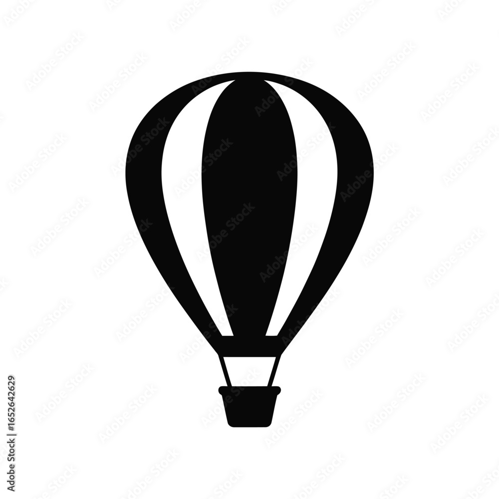 Naklejka premium Black and white hot air balloon silhouette with basket on white background transportation