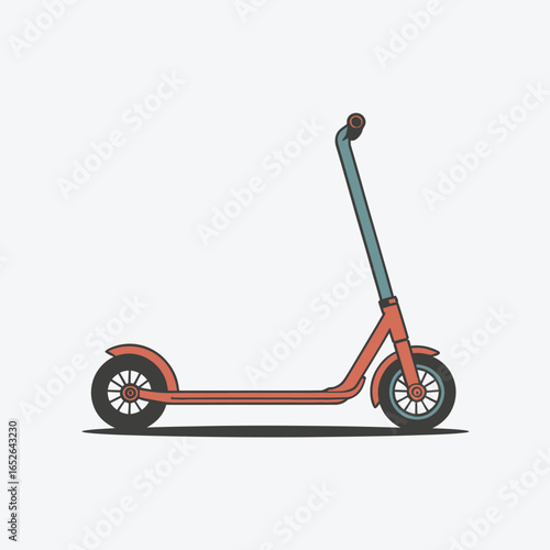 Red and blue kick scooter with black wheels on a light background personal transport