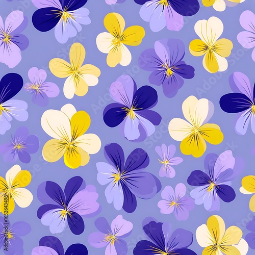 Wallpaper Mural Seamless pattern of pansy flowers in shades of purple, yellow, and white colors Torontodigital.ca
