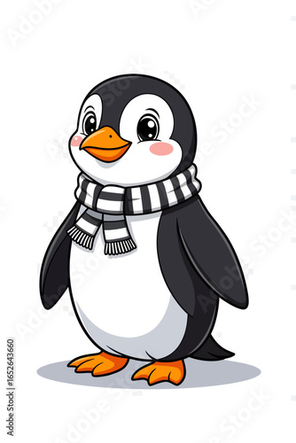 Cute Cartoon Penguin Illustration in Black and White with Transparent Background