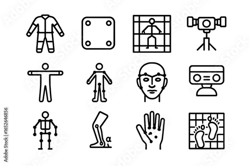 Motion capture icons set with equipment and human figures