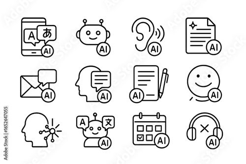 Ai icons collection featuring translation, chatbot, and audio features