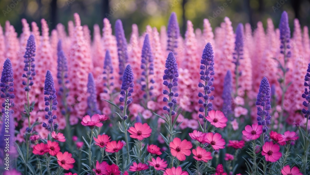 Obraz premium Upright view showcasing colorful purple and pink floral display