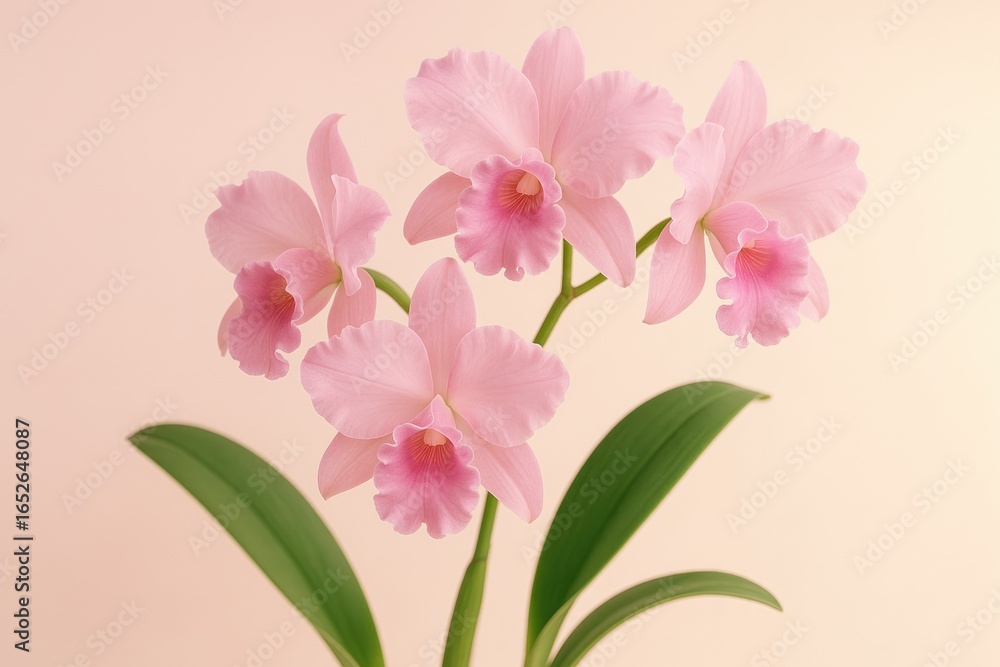 Vibrant pink orchid flowers displayed on a pink background Vibrant pink orchid flowers displayed on a pink background