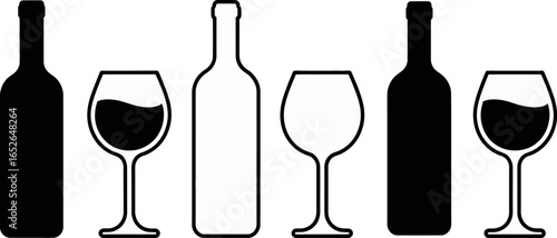 Wine Bottles and Glasses Silhouette Collection