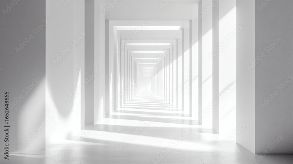 Fototapeta premium Monochrome Corridor with Repeating Arches and Columns