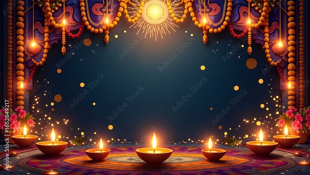 Obraz premium Diwali festival of lights celebration with traditional oil lamps and decorations