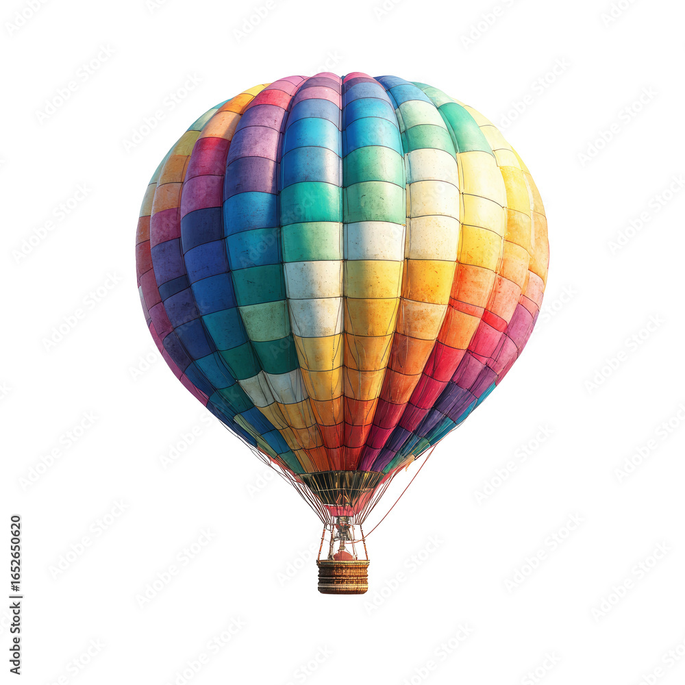 Naklejka premium Colorful hot air balloon isolated on black, multi-colored fabric