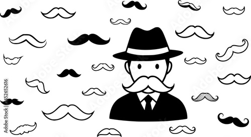 Detective with Mustache and Hat Surrounded by Many Mustaches