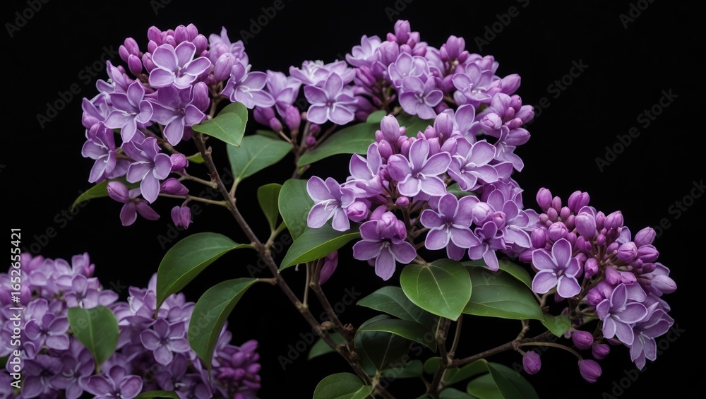 Fototapeta premium Black backdrop highlighting a lush purple ceanothus shrub