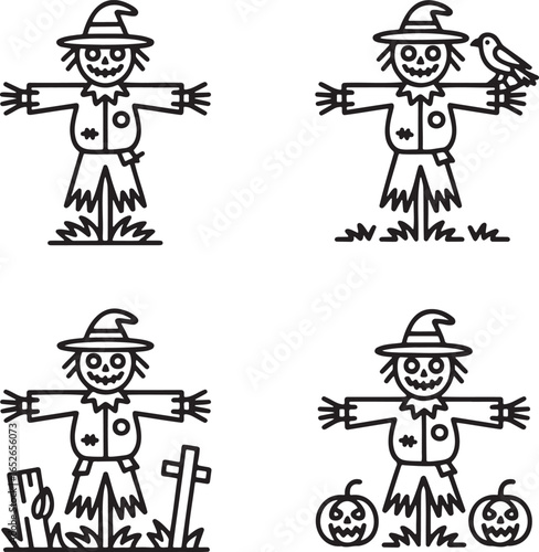 Wallpaper Mural Set of Four Scarecrow Icons Black Outline Vector Illustration Isolated on Transparent Background Torontodigital.ca