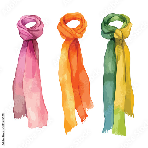 Three Watercolor Scarves Pink Orange and Green Fashion Accessories