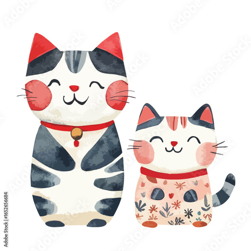 Two Cute Cartoon Cats with Vibrant Colors and Patterns