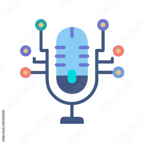 Microphone icon for artificial intelligence speech recognition and voice assistant technology. Vector communication symbol for app, web.