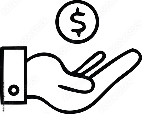 Simple hand receiving a dollar coin icon illustrating financial transactions and monetary exchange