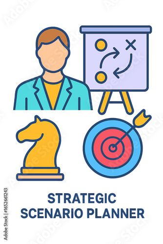Strategic scenario planner with chess piece and target illustration strategic scenario planner
