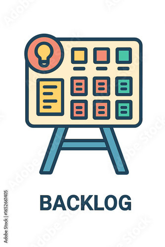 Visual representation of backlog project management with colorful icons business planning board backlog