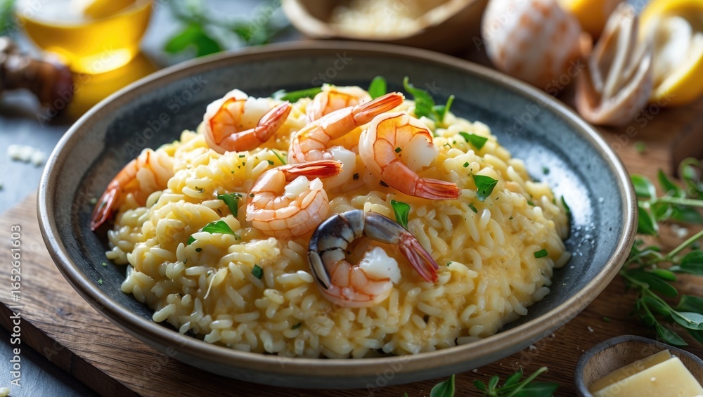 Seafood risotto with shrimp and shellfish ingredients Seafood risotto with shrimp and shellfish ingredients