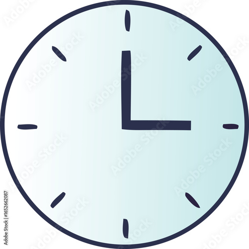 Simple cartoon clock face showing exactly three o clock with minimalist hour and minute hands