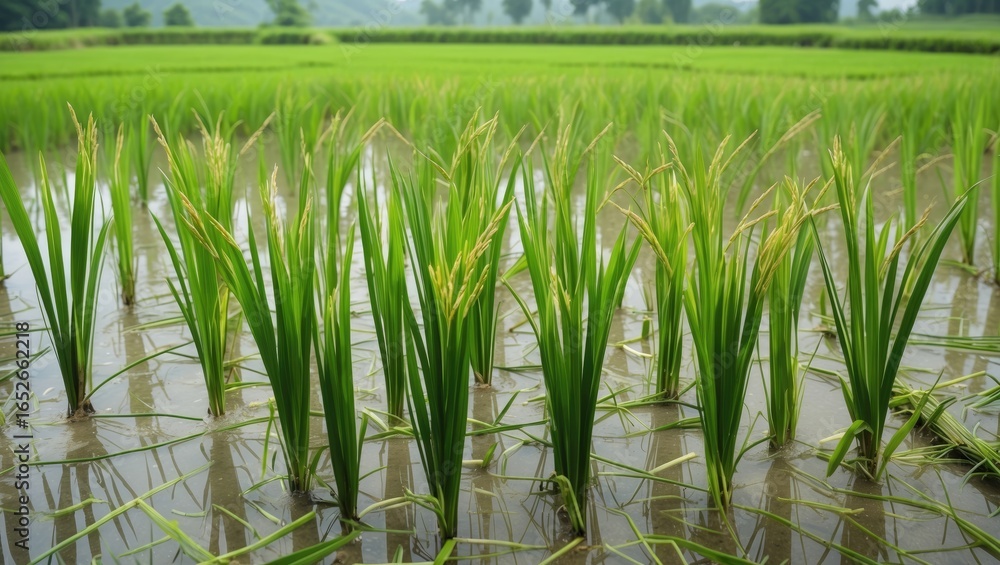 Fototapeta premium Harvest-ready rice vegetation in the agricultural fields