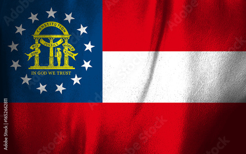 Georgia state flag swirling in the wind against a vibrant backdrop