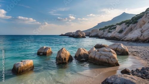 Fototapeta Naklejka Na Ścianę i Meble -  Boulders along the shoreline of Orri Beach