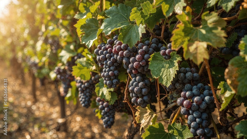 Obraz premium Clusters of luscious grapes ready for harvest, captured with a shallow focus