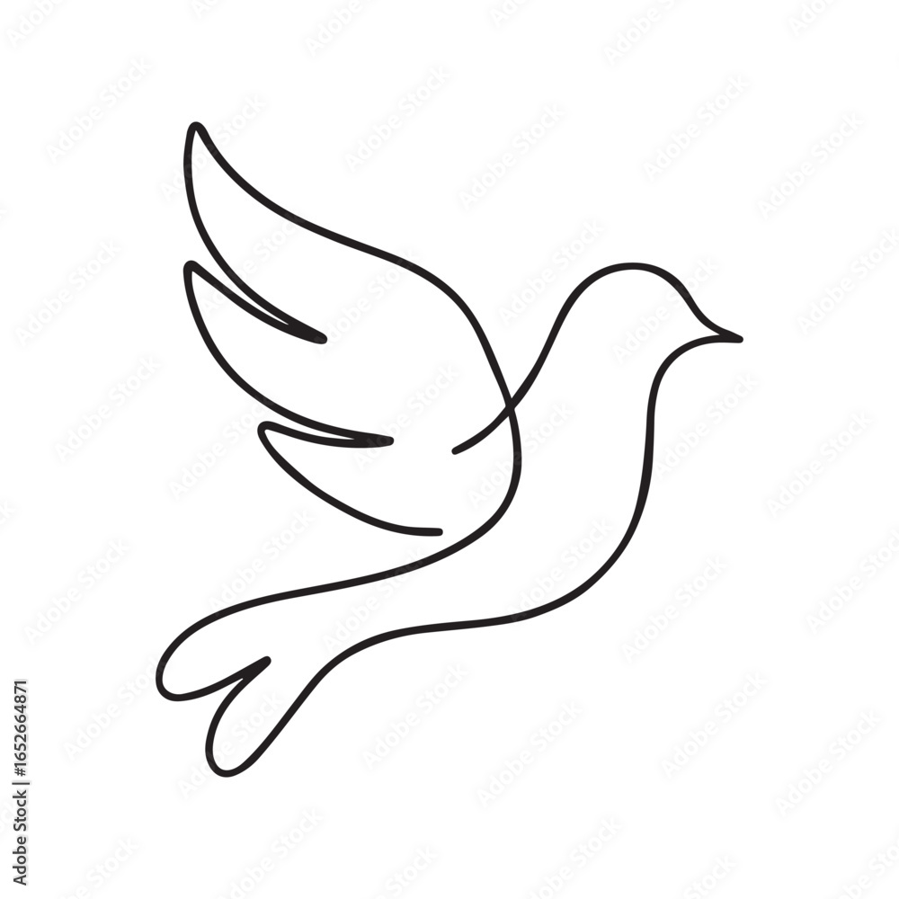 Obraz premium Line art shows a dove with spread wings on a transparent background