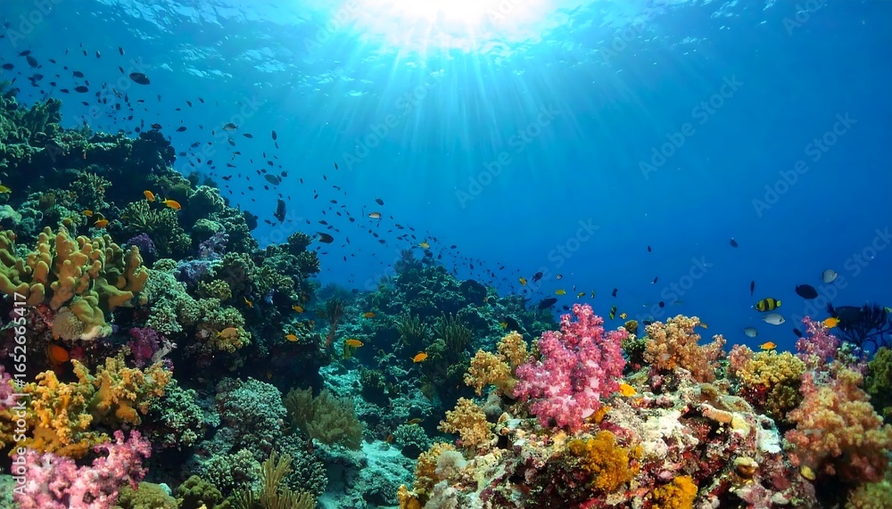 Naklejka premium Vibrant underwater coral reef scene