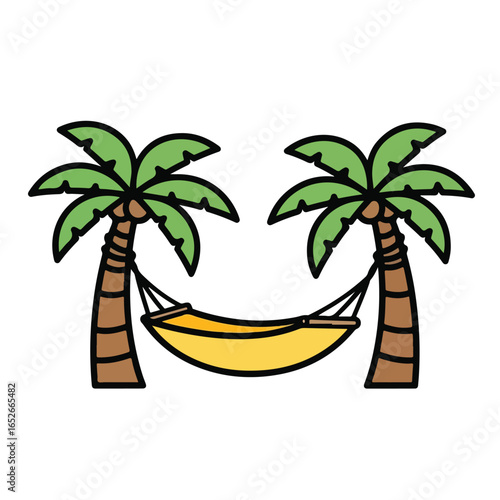 Hammock between palm trees illustration relaxing tropical scene