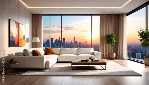 Modern living room with city view (1)