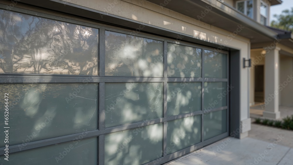 Fototapeta premium Garage entrance constructed with a metal skeleton and clear plastic covering