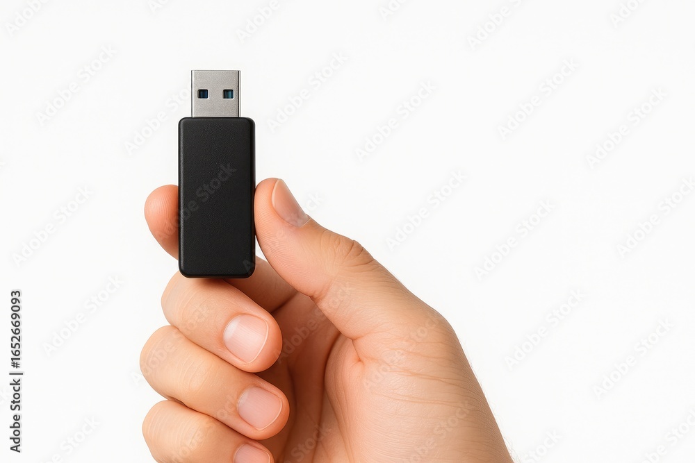 Fototapeta premium Portable data stick displayed against a white background