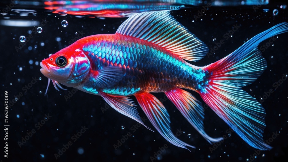 Fototapeta premium Colorful Siamese fighting fish in action on a black background