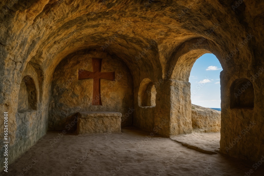 Naklejka premium Historic Cave Sanctuary Dating Back to the IX Century Found in a Rural Area of Ukraine