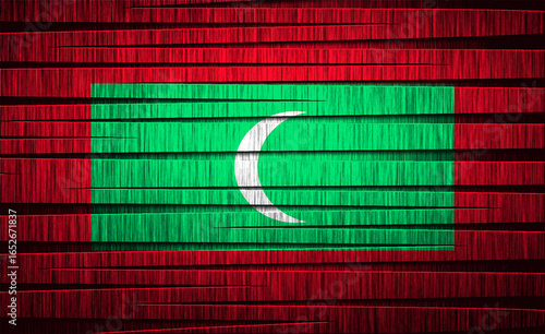 Vibrant display of the Maldives flag on textured wooden panels
