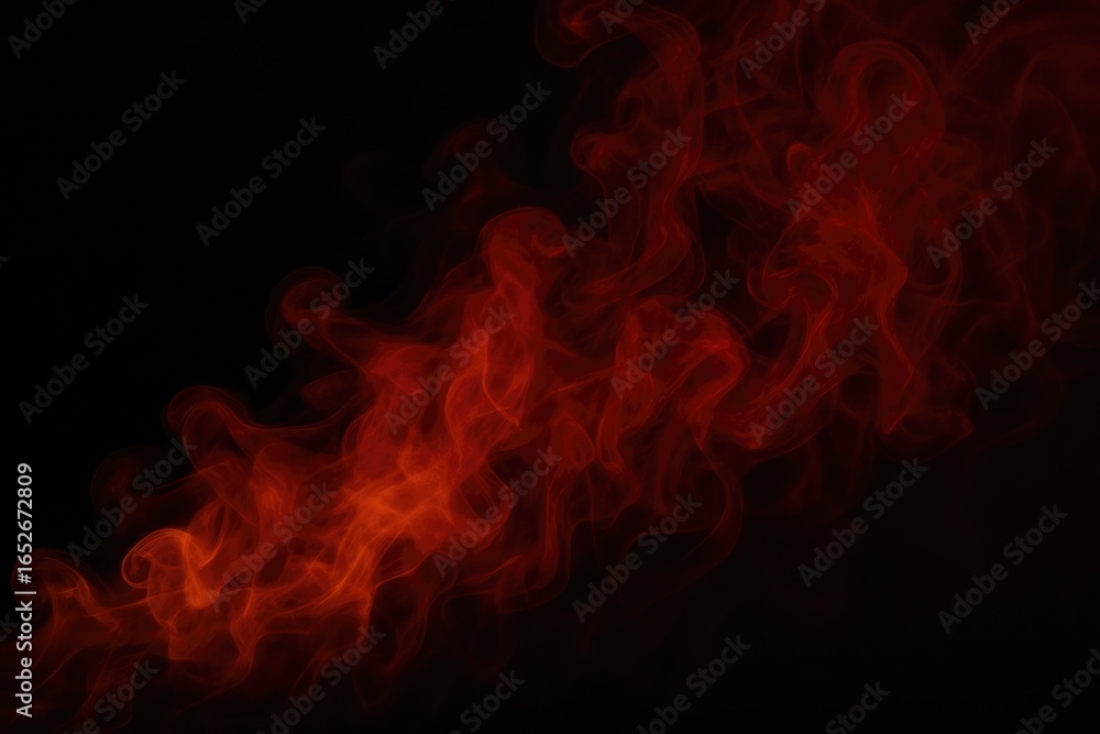 Fototapeta premium Steam in shades of orange and red rising on a dark backdrop with empty area for content