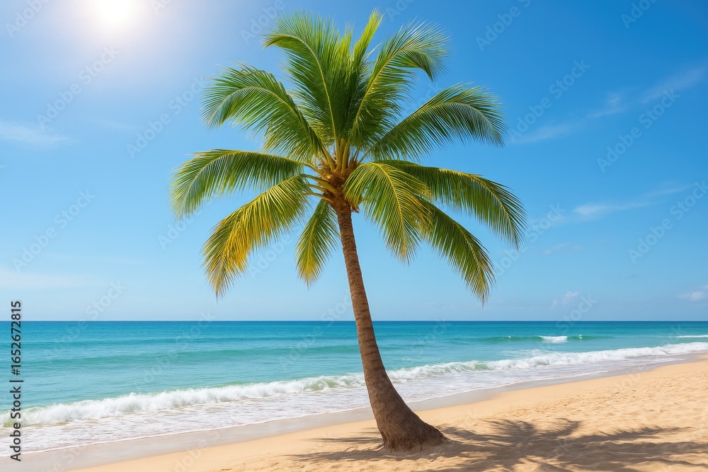 Obraz premium Sunlit scene featuring a palm tree
